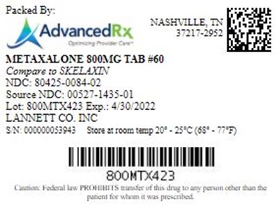 Metaxalone 800mg Tab Qty 60 Ndc 80425 0084